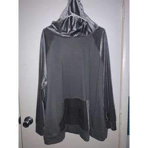 Gray velour detailed hoodie